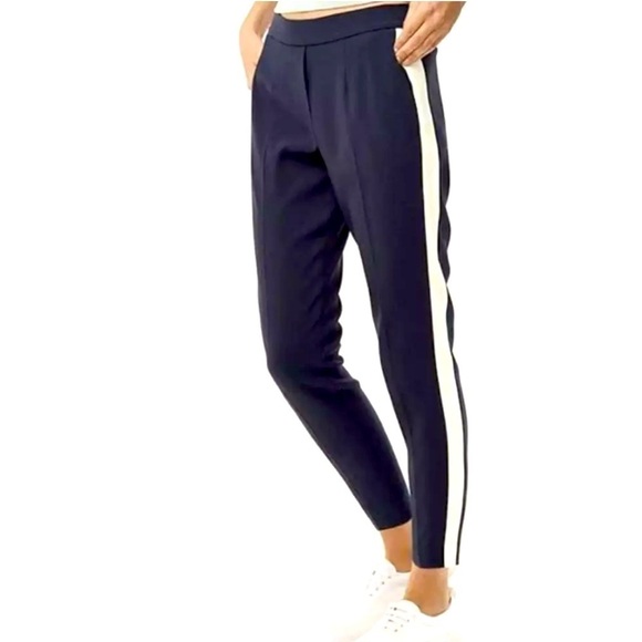 Aritzia Babaton TNA Navy Blue White Stripe Tuxedo Pant track jogger, sz M (S) - Picture 1 of 14